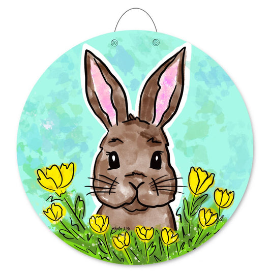 Bunny in Yellow Flowers Door Hanger