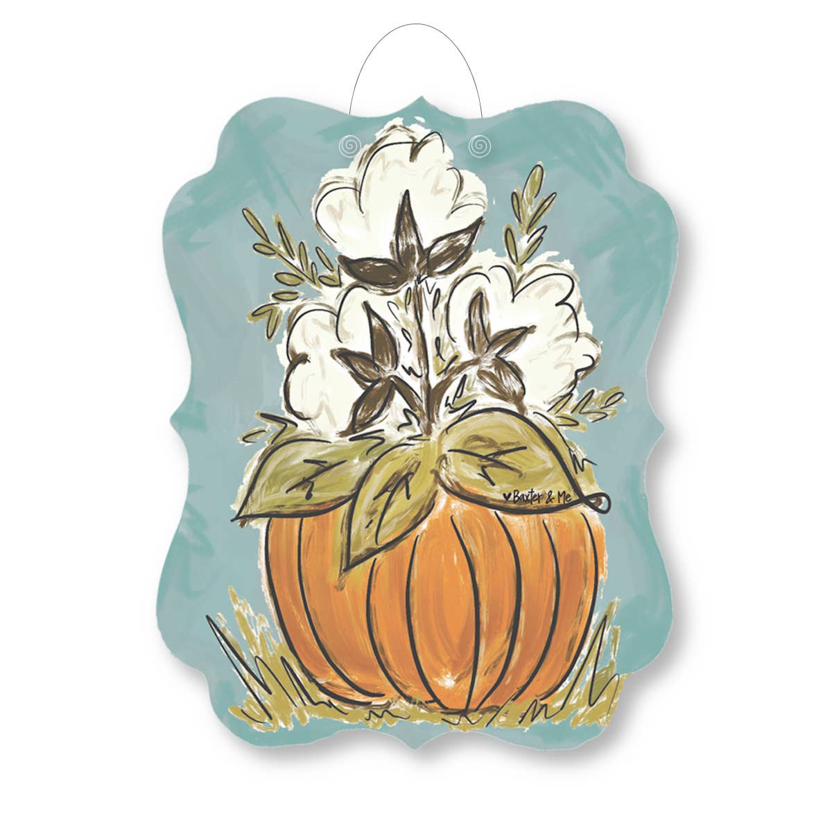 Cotton Pumpkin Door Hanger