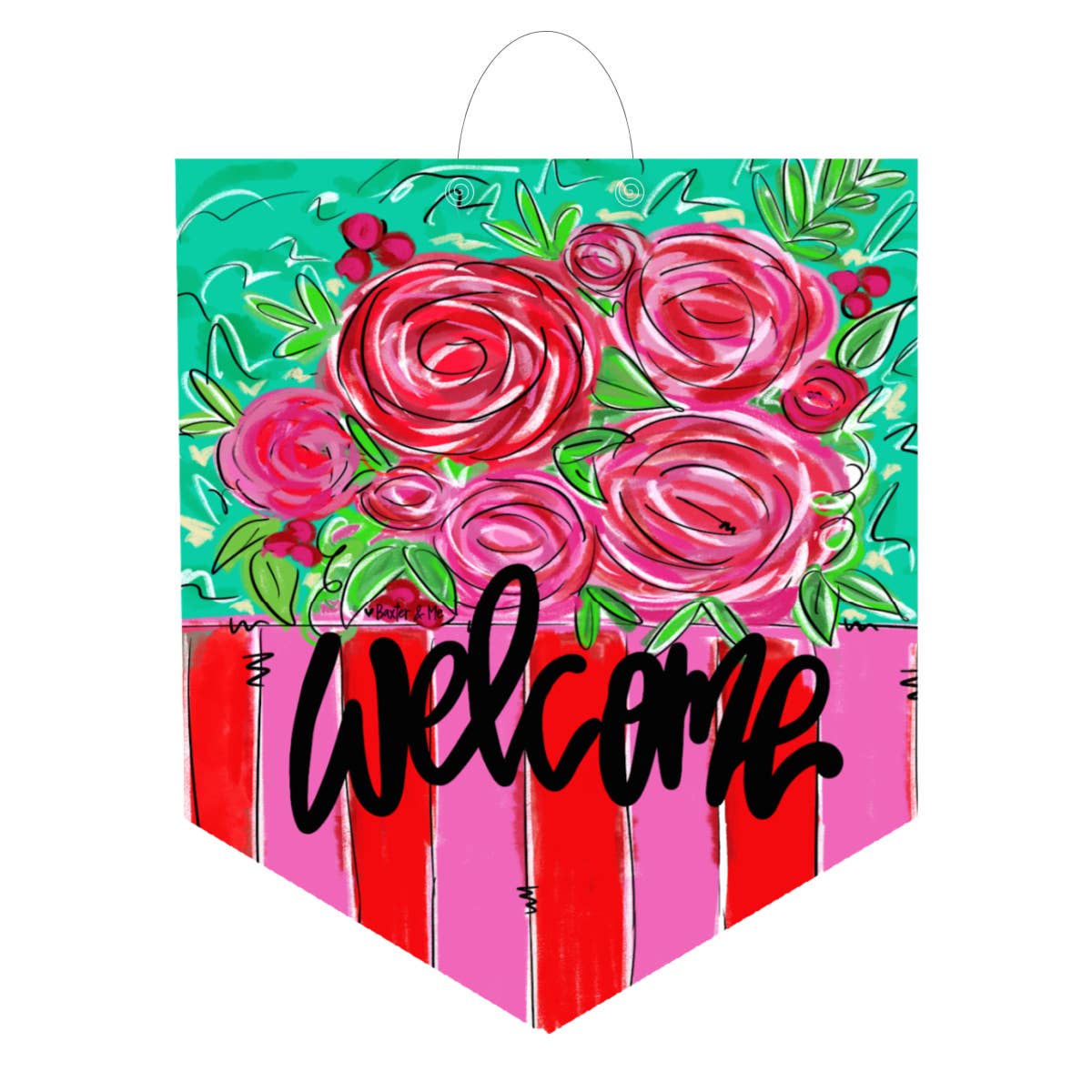 Red/Pink Floral Welcome Door Hanger