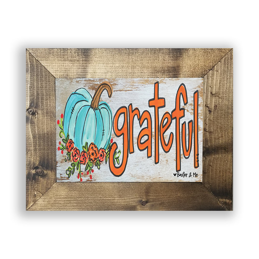 Grateful Blue Floral Pumpkin - Framed Art