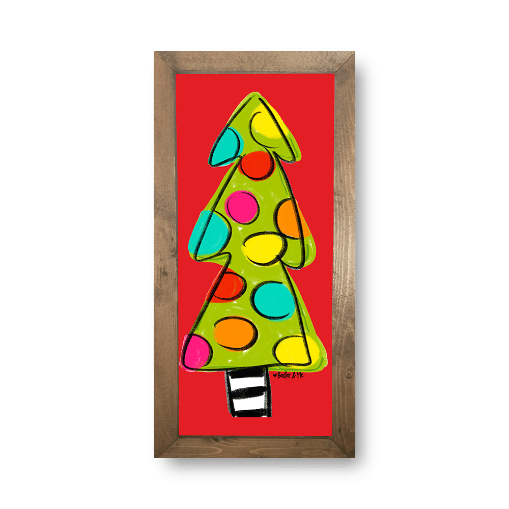 Red Polka Dot Christmas Tree - Framed Art
