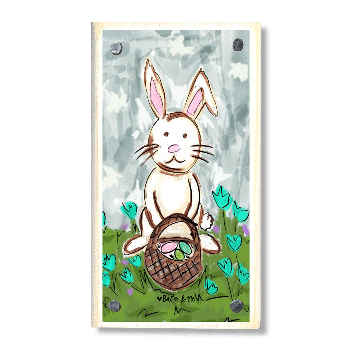 Bunny With Basket Happy Block