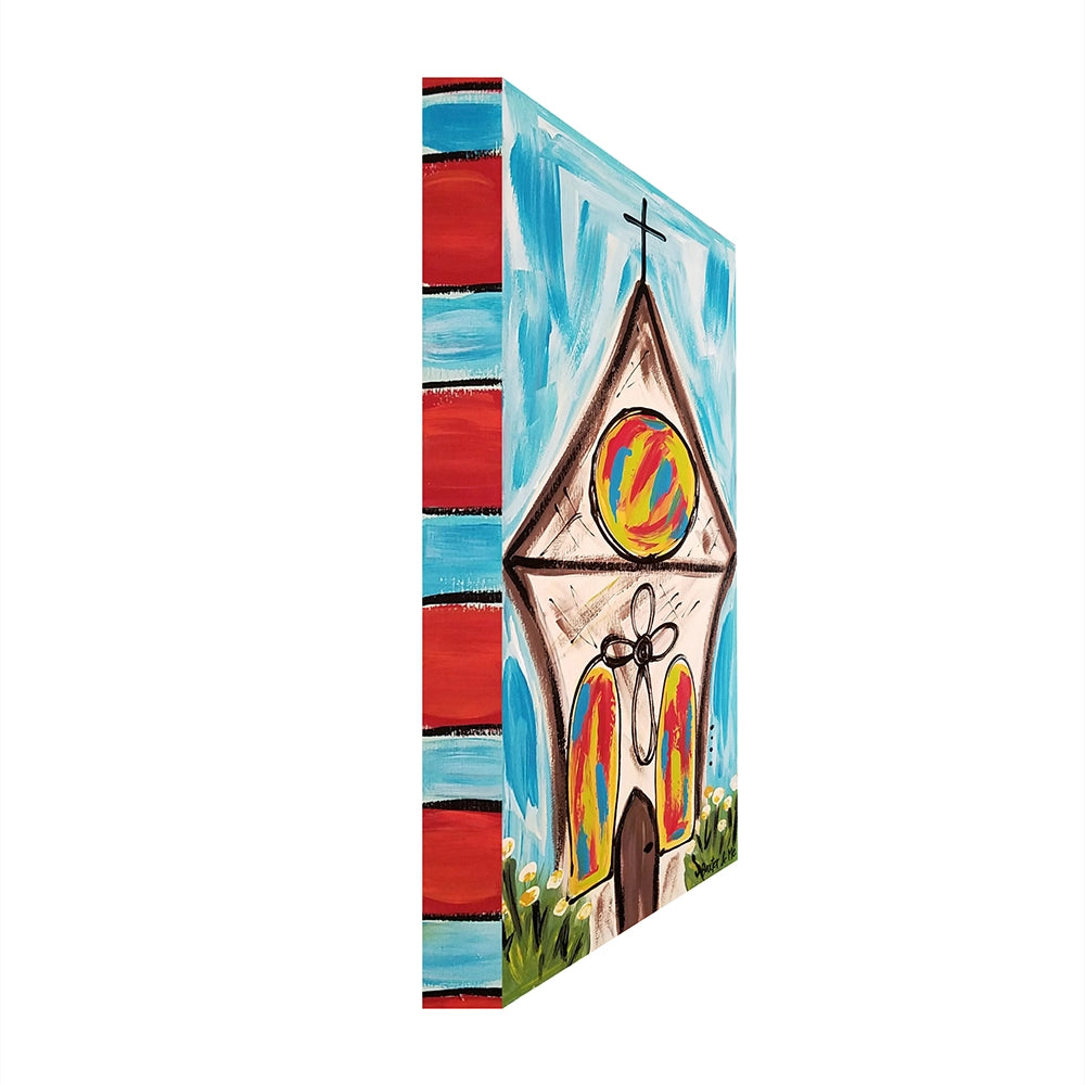 Colorful Church - Wrapped Canvas; 12" x 24"