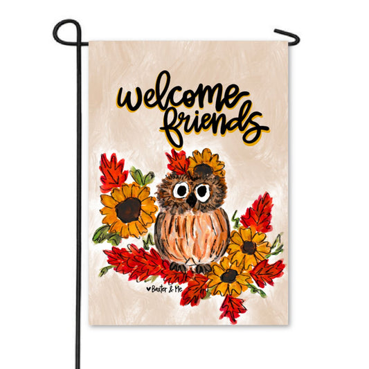 Owl Welcome Friends Garden Flag