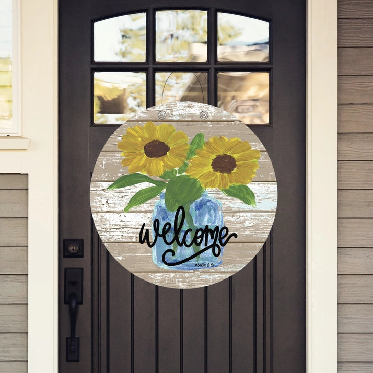 Welcome Sunflower Mason Door Hanger