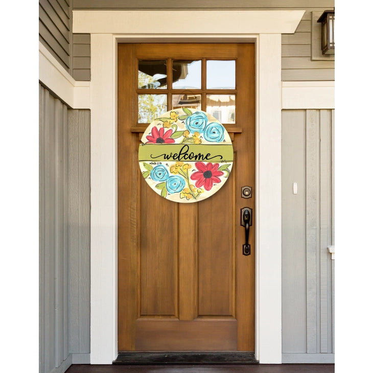 Welcome Green Stripe Door Hanger