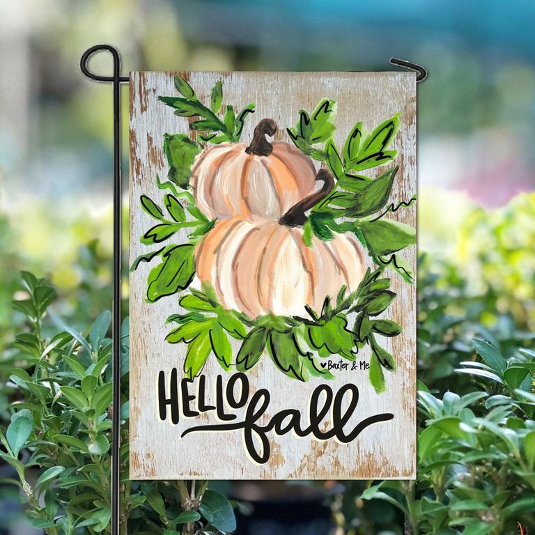 Hello Fall White Pumpkins Garden Flag