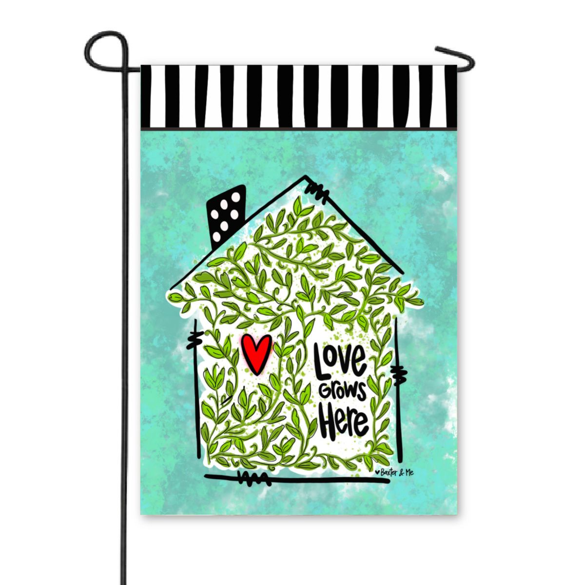 Love Grows Here Green Leaf Garden Flag