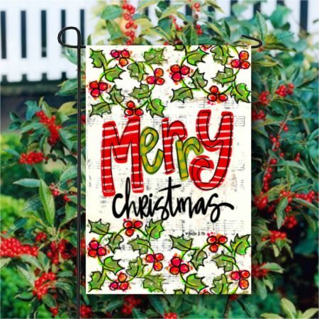 Merry Christmas Holly Berries Garden Flag