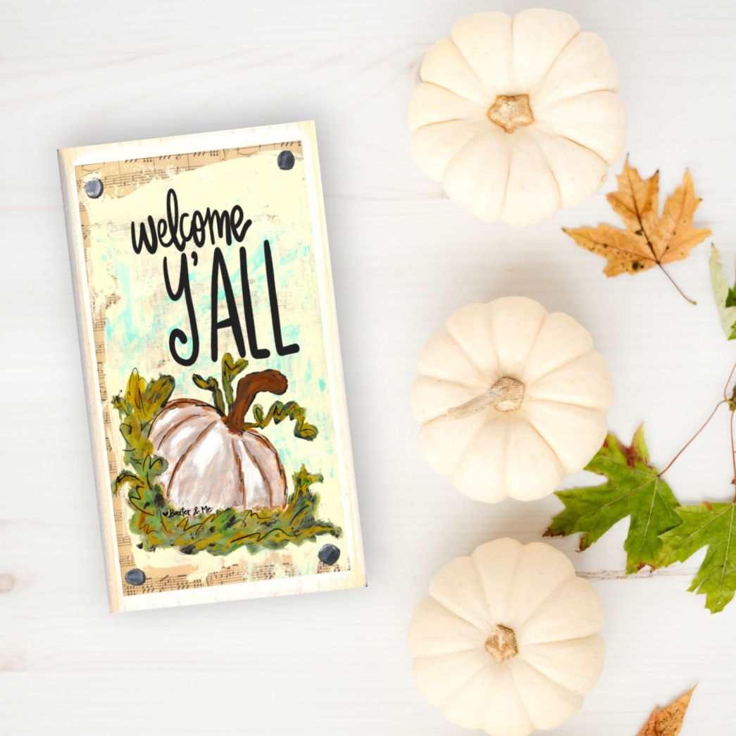 Welcome Y'All White Pumpkin Happy Block