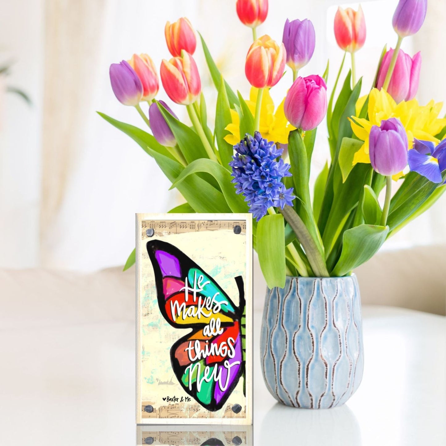 He Makes All Things New Butterfly Happy Block
