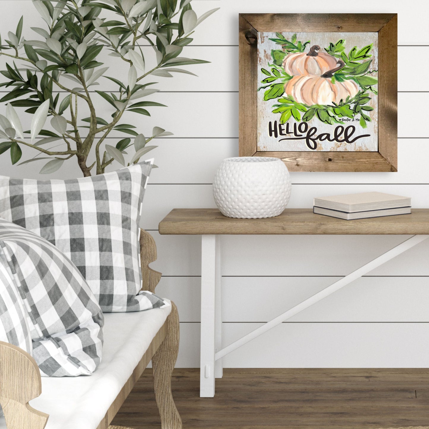 Hello Fall White Pumpkins Framed Art