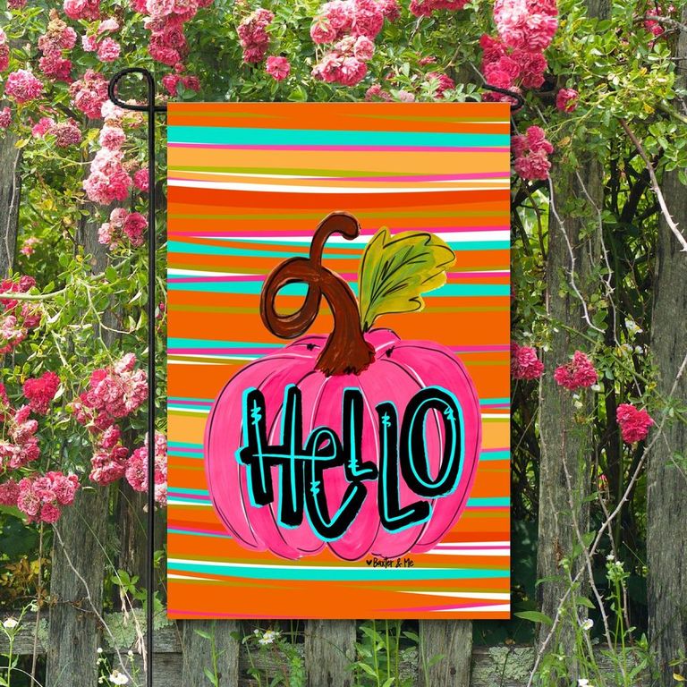 Hello Pink Pumpkin Garden Flag