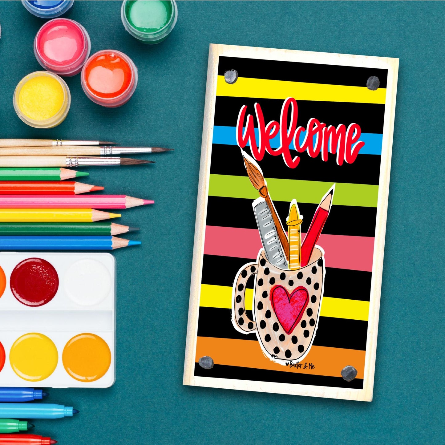 Welcome Teacher Supply Cup Happy Block