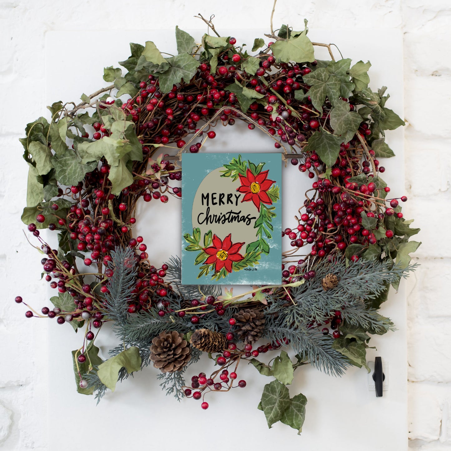 Merry Christmas Poinsettia Mini Wall Hanging