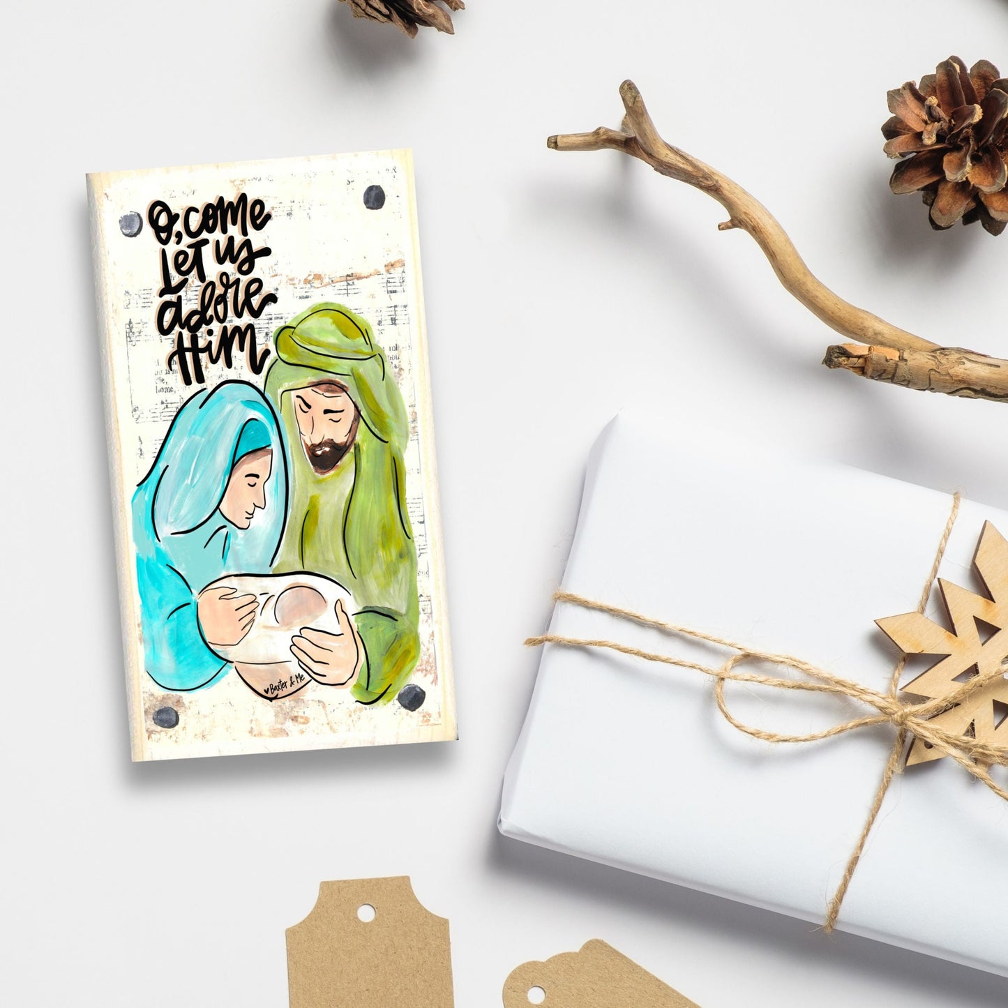 O come Let Us Adore Him Nativity Happy Block