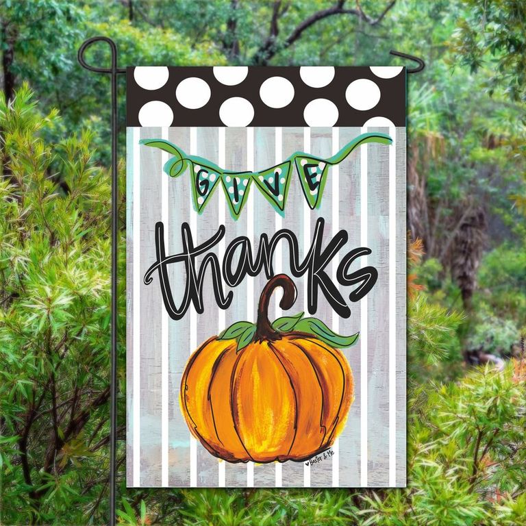 Black & White Polka Dot Give Thanks Garden Flag