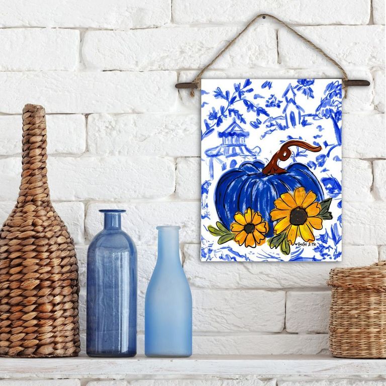 Blue Willow Sunflower Pumpkin Mini Wall Hanging