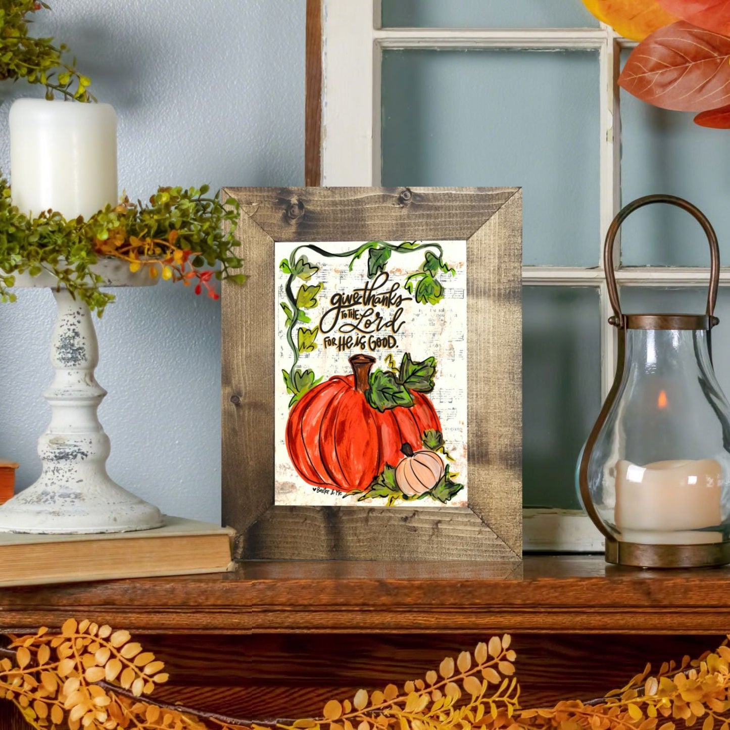 Give Thanks to the Lord for He is Good Pumpkin Framed Art