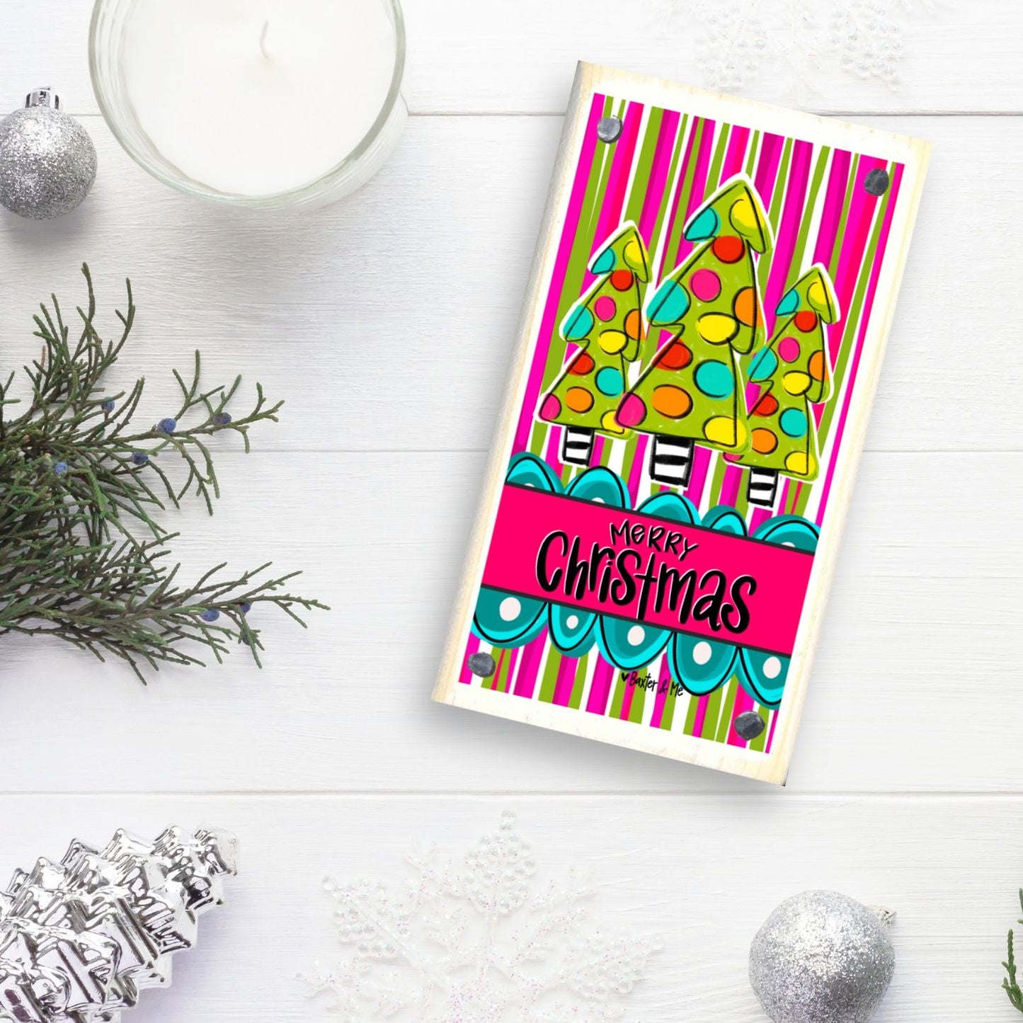 Funky Striped Christmas Tree Trio Happy Block