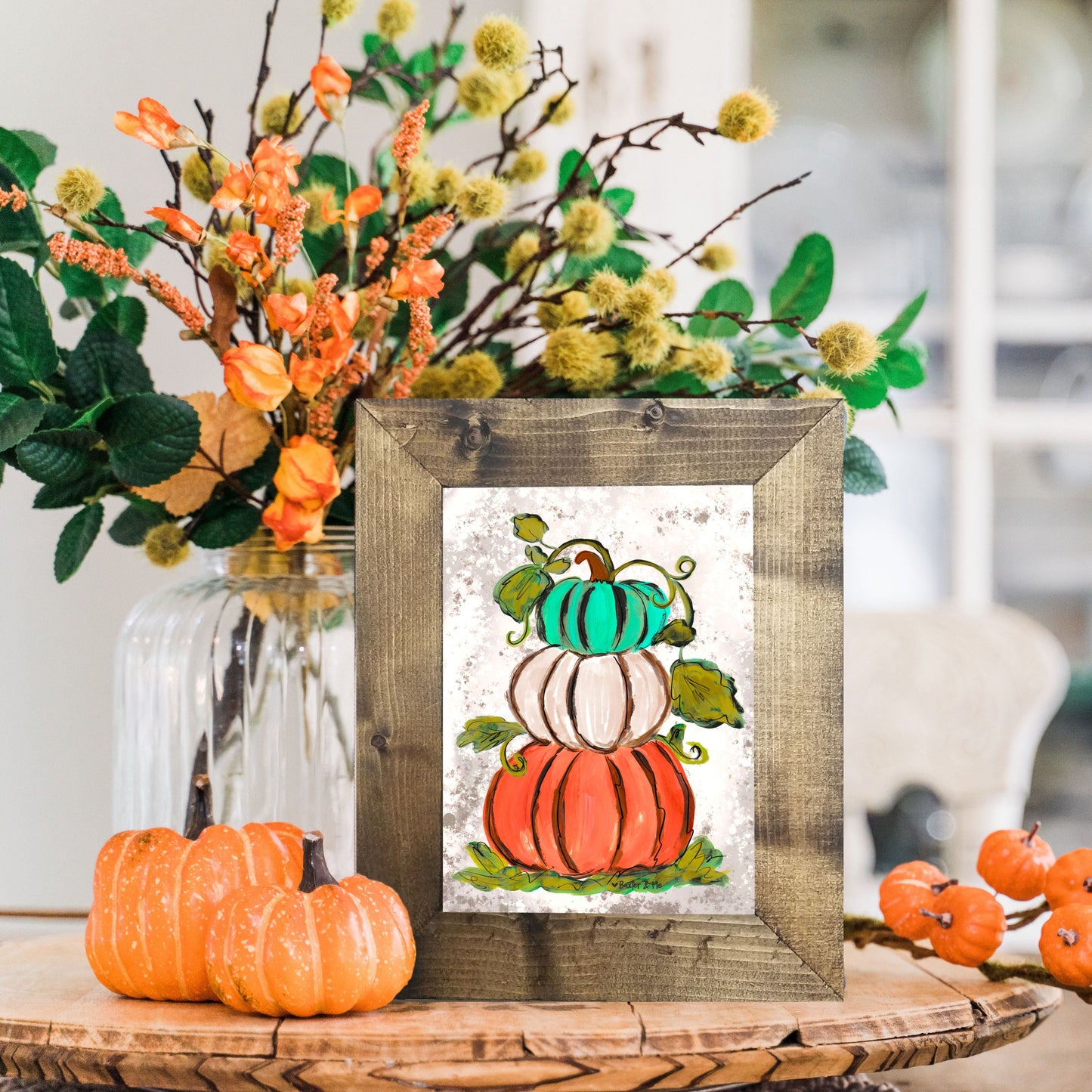 Trio Stacked Pumpkin Framed Art