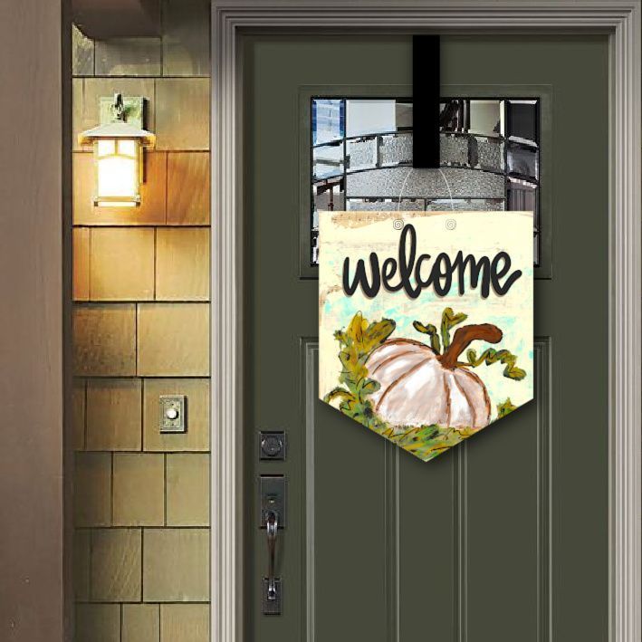 Welcome White Pumpkin Door Hanger