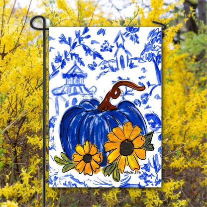 Blue Willow Sunflower Pumpkin Garden Flag
