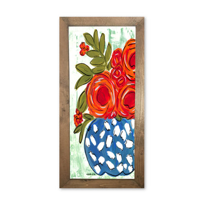 Red Floral in Blue & White Vase Framed Art