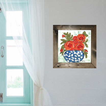 Red Floral in Blue & White Vase Framed Art