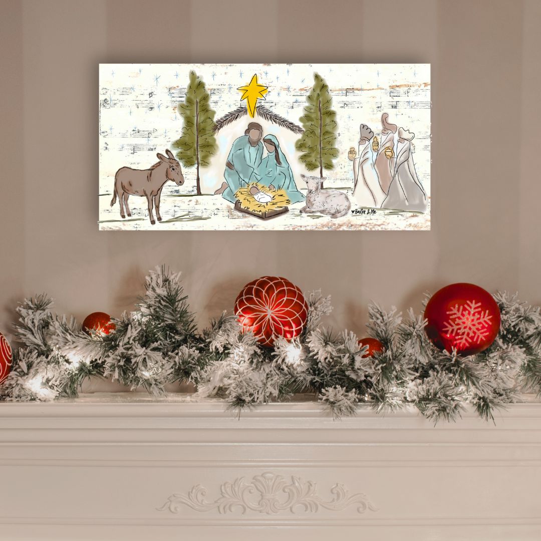 Starry Night Nativity Wrapped Canvas