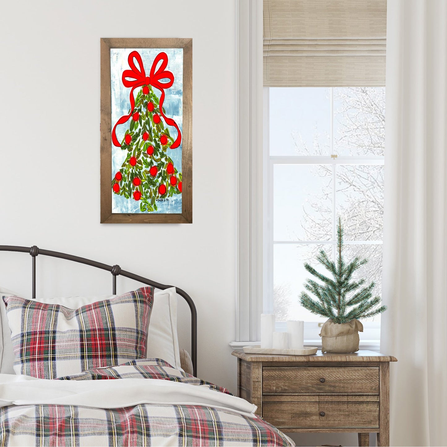 Holly Berry Christmas Tree Framed Art