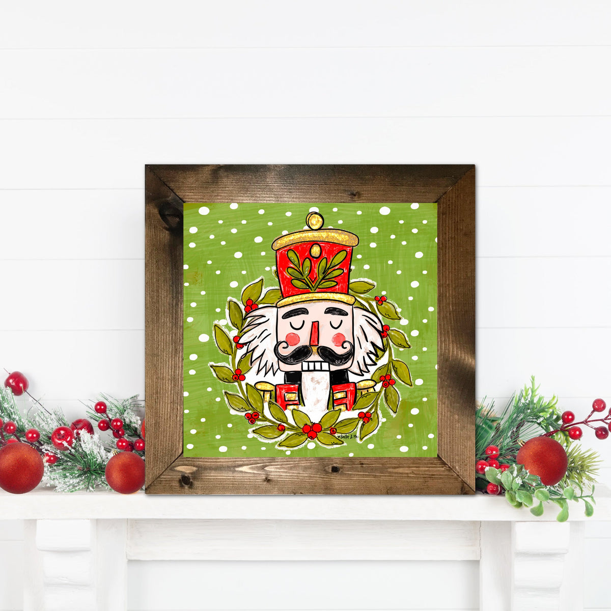 Holly Berry Wreath Nutcracker Framed Art