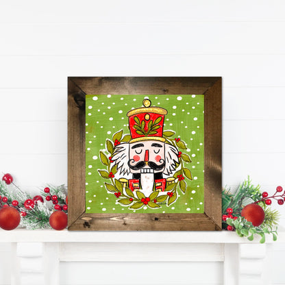 Holly Berry Wreath Nutcracker Framed Art