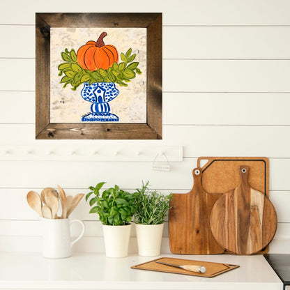 Pumpkin in Blue Willow Planter Framed Art