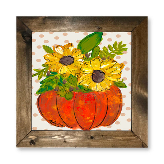 Polka Dot Sunflower Pumpkin Framed Art