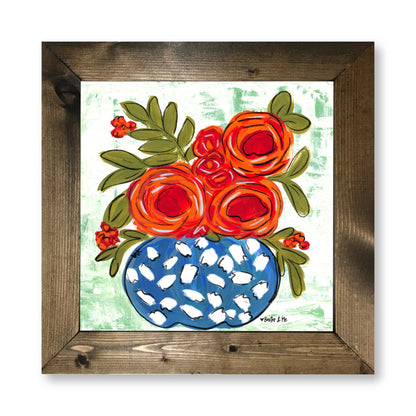 Red Floral in Blue & White Vase Framed Art