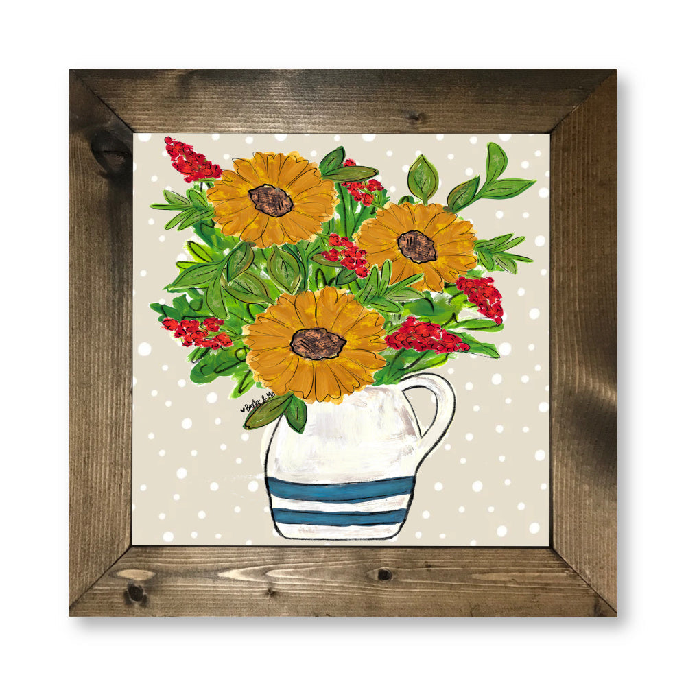 Sunflowers in Stoneware Pottery Framed Art