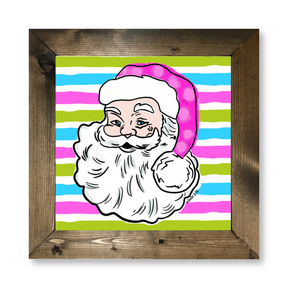 Pink Jolly Santa Framed Art