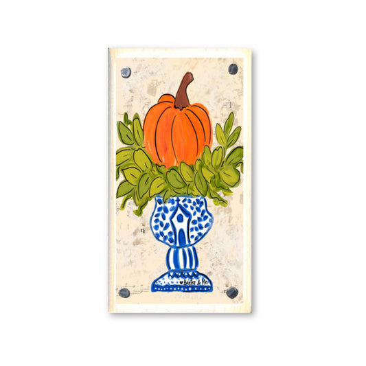 Pumpkin in Blue Willow Planter Happy Block