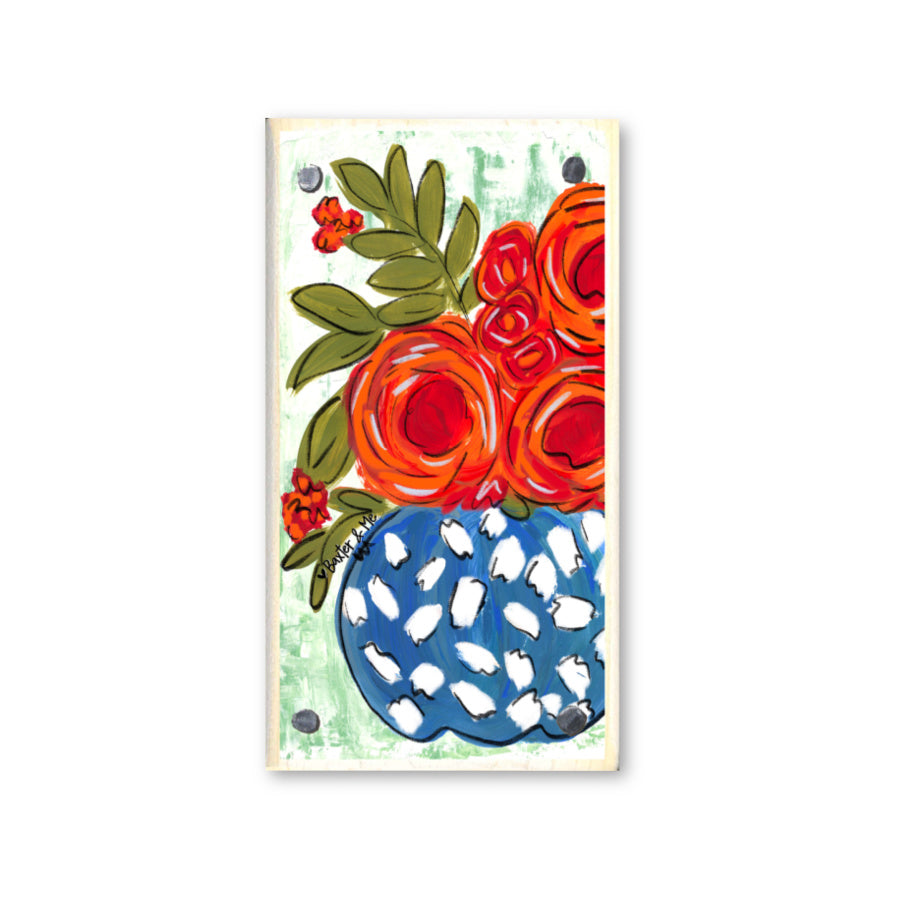 Red Floral in Blue & White Vase Happy Block