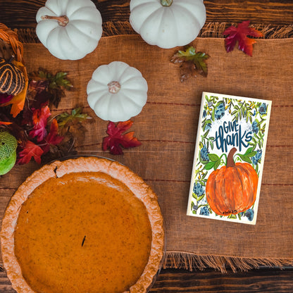 Blue Give Thanks Pumpkin Floral Happy Block