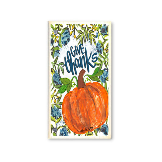 Blue Give Thanks Pumpkin Floral Happy Block