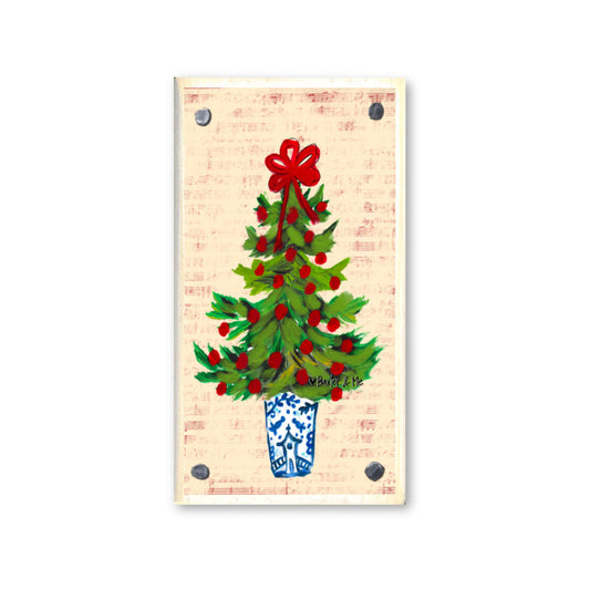 Blue Willow Red Ribbon Tree Happy Block