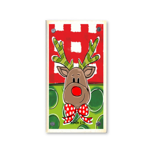 Red & Green Reindeer Happy Block