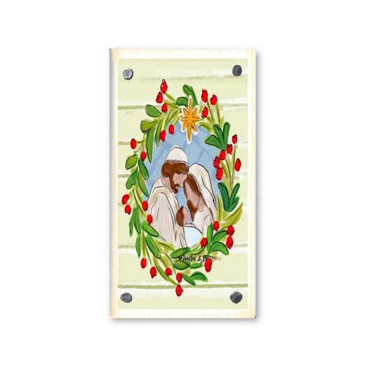 Joseph Mary Jesus Christmas Wreath Happy Block