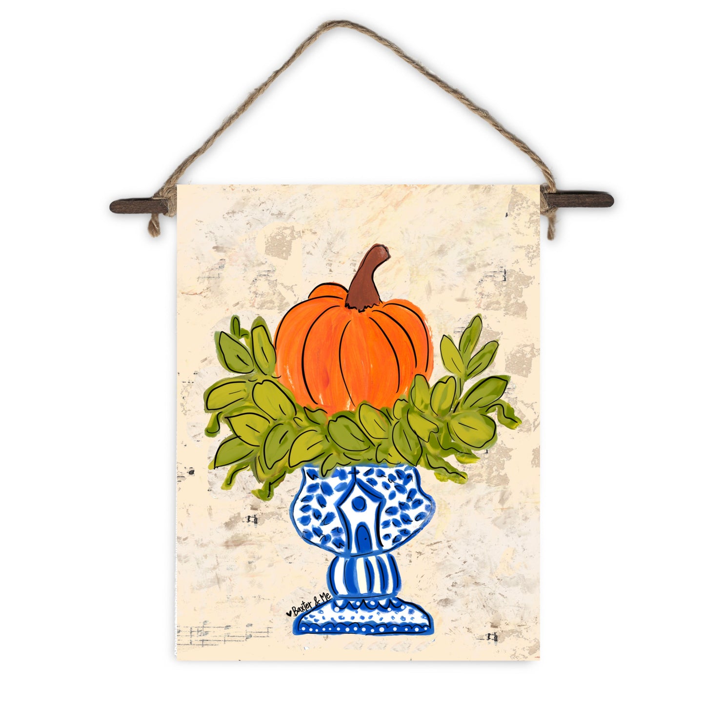 Pumpkin in Blue Willow Planter Mini Wall Hanging