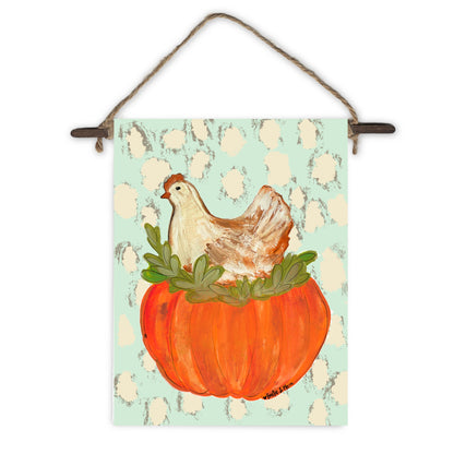 Pumpkin Sitting Hen Mini Wall Hanging