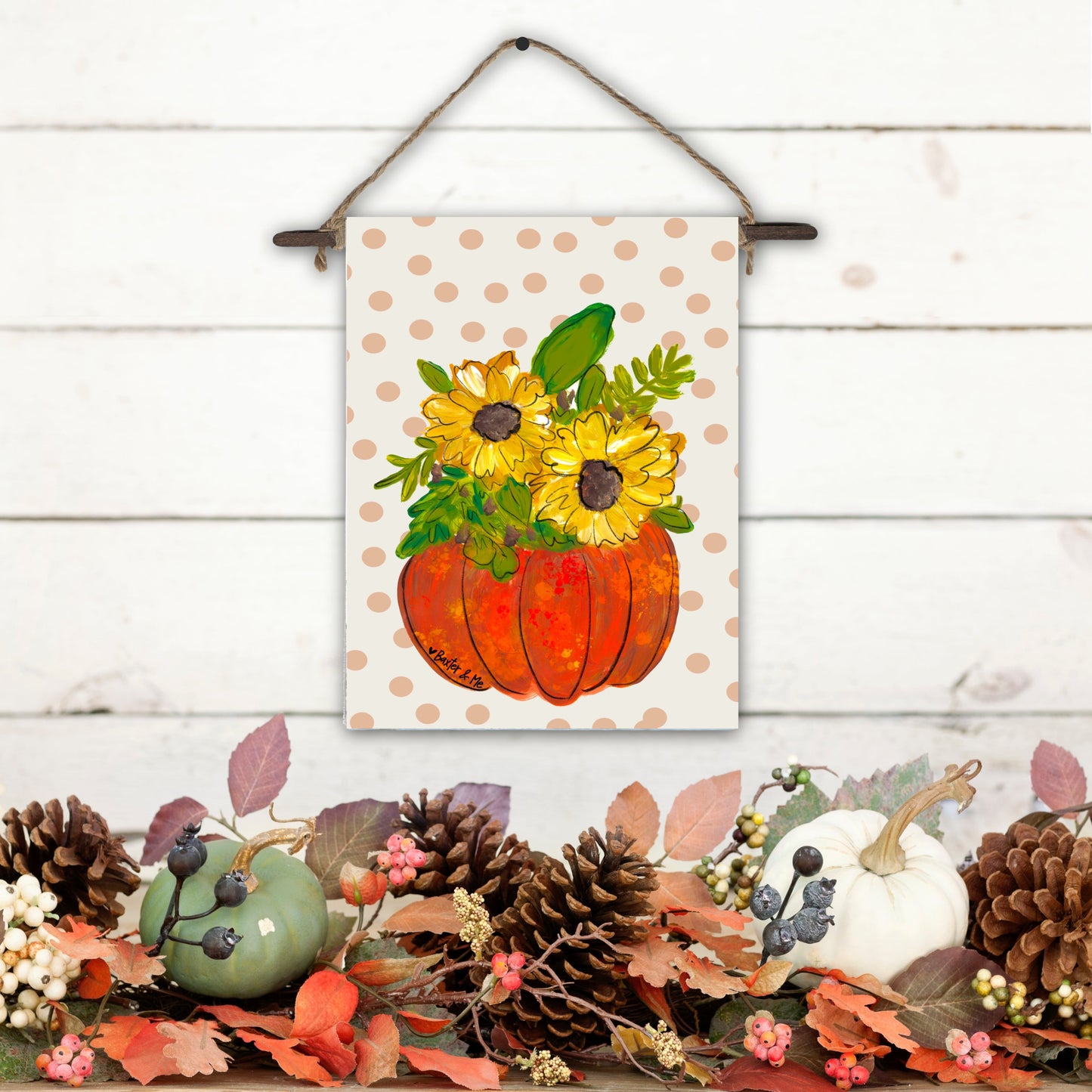 Polka Dot Sunflower Pumpkin Mini Wall Hanging