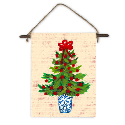 Blue Willow Red Ribbon Tree Mini Wall Hanging