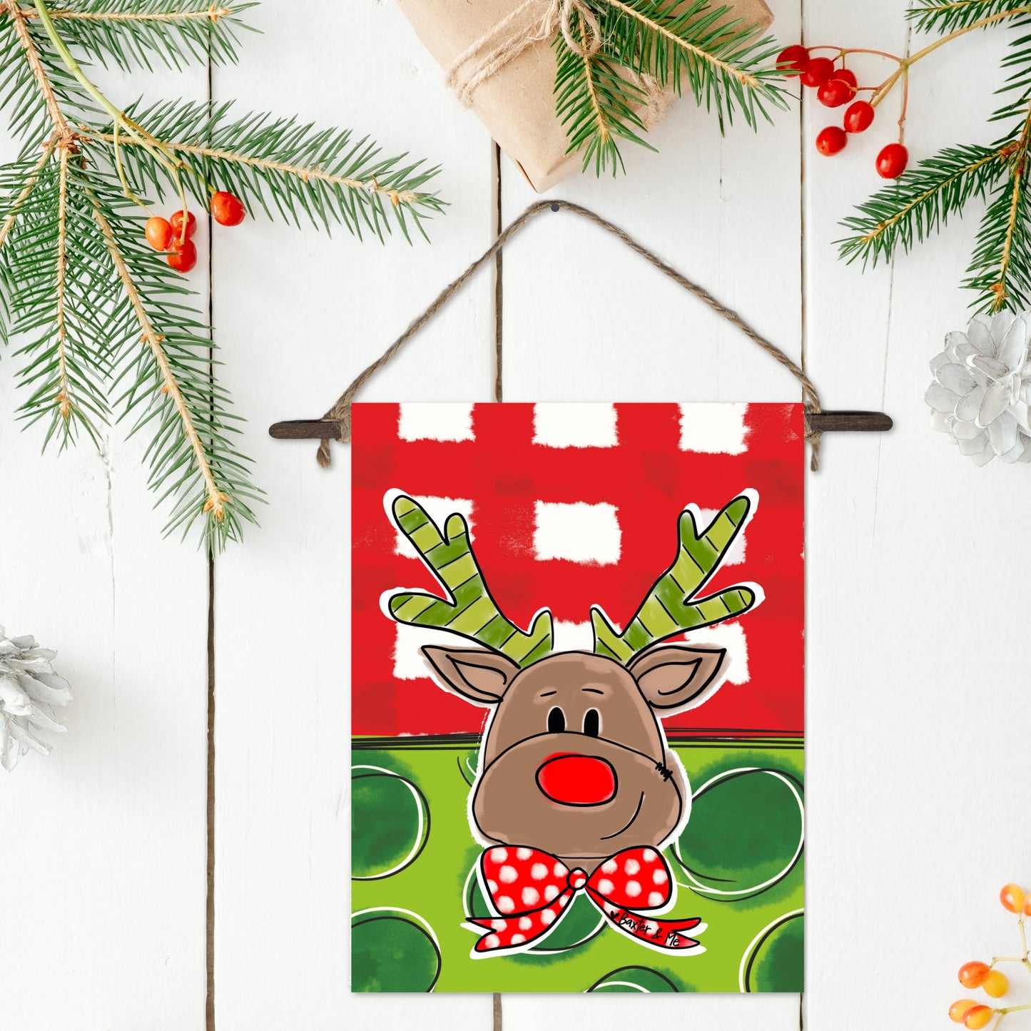 Red & Green Reindeer Mini Wall Hanging